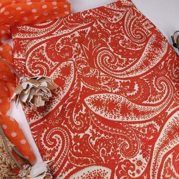 J. CREW Pocketed Orange Cream Paisley Skirt Sz 4 - Picture 2 of 9